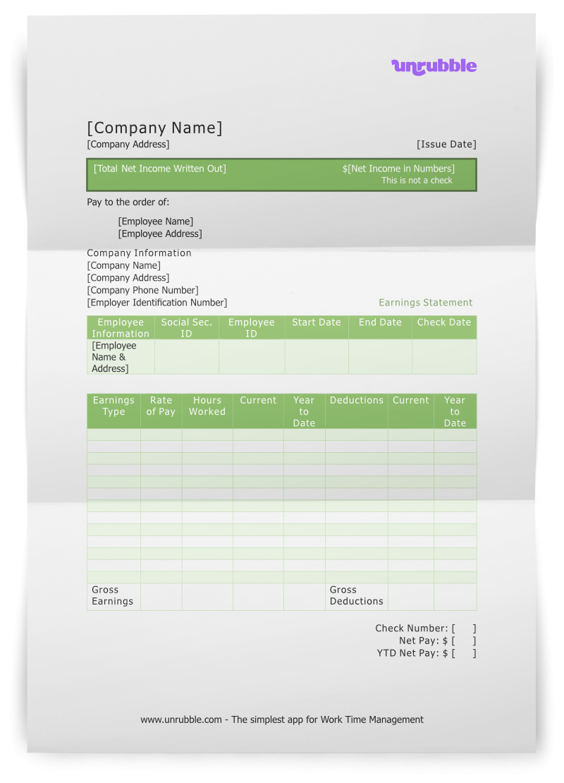 Pay Stub Template Free Download Unrubble Templates