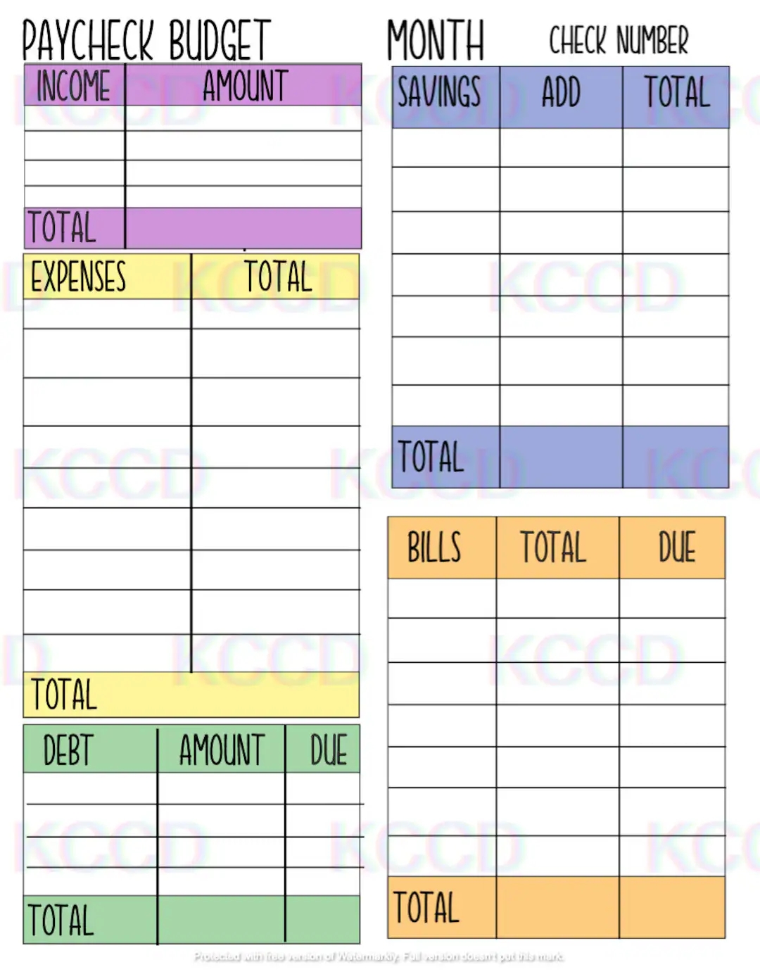 Paycheck Budget Sheet Printable Digital PDF Template PNG Template US Letter Instant Download Personal Budget Etsy