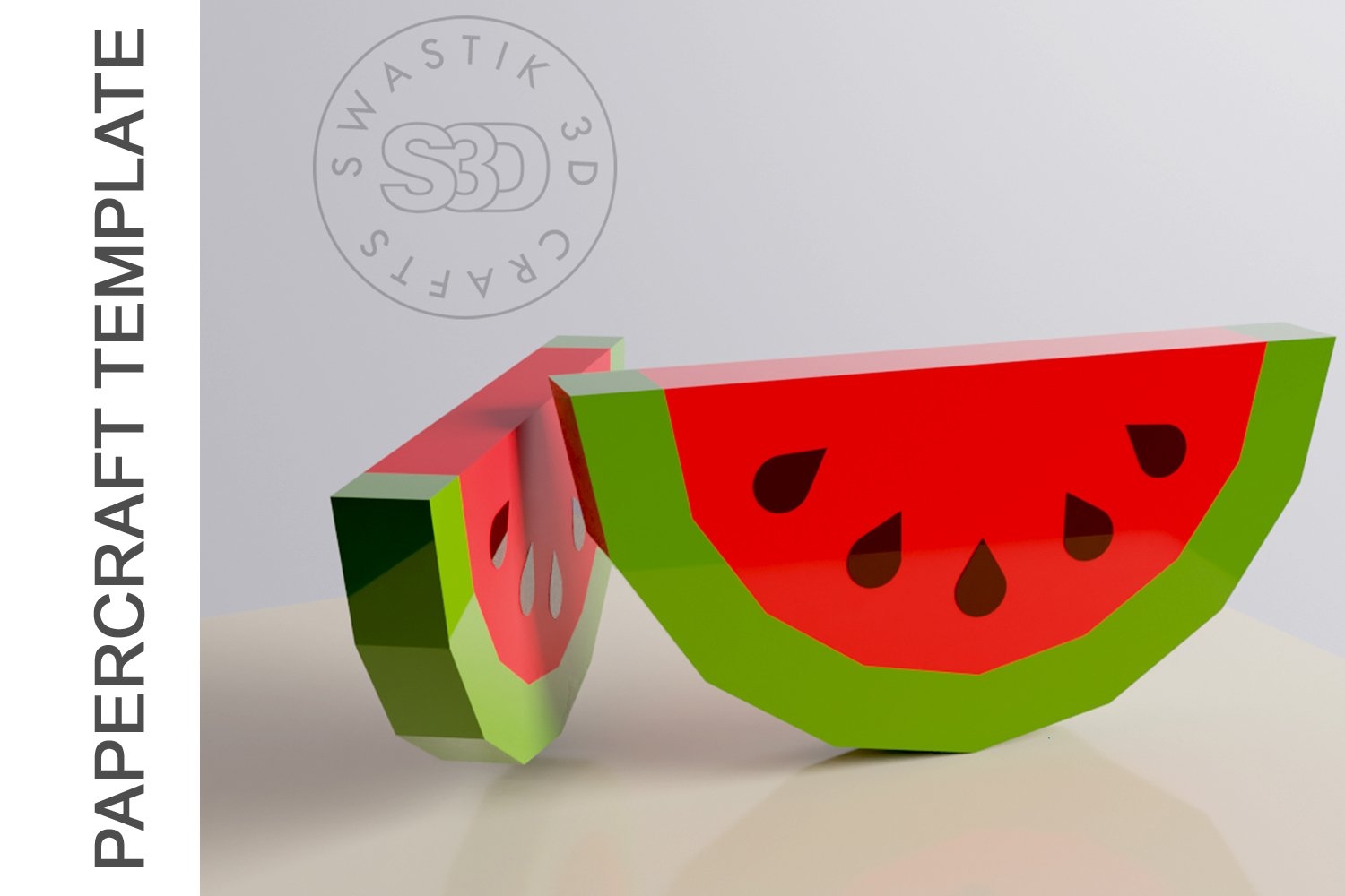PDF Template Of 3D Watermelon Papercraft Lowpoly SVG DXF