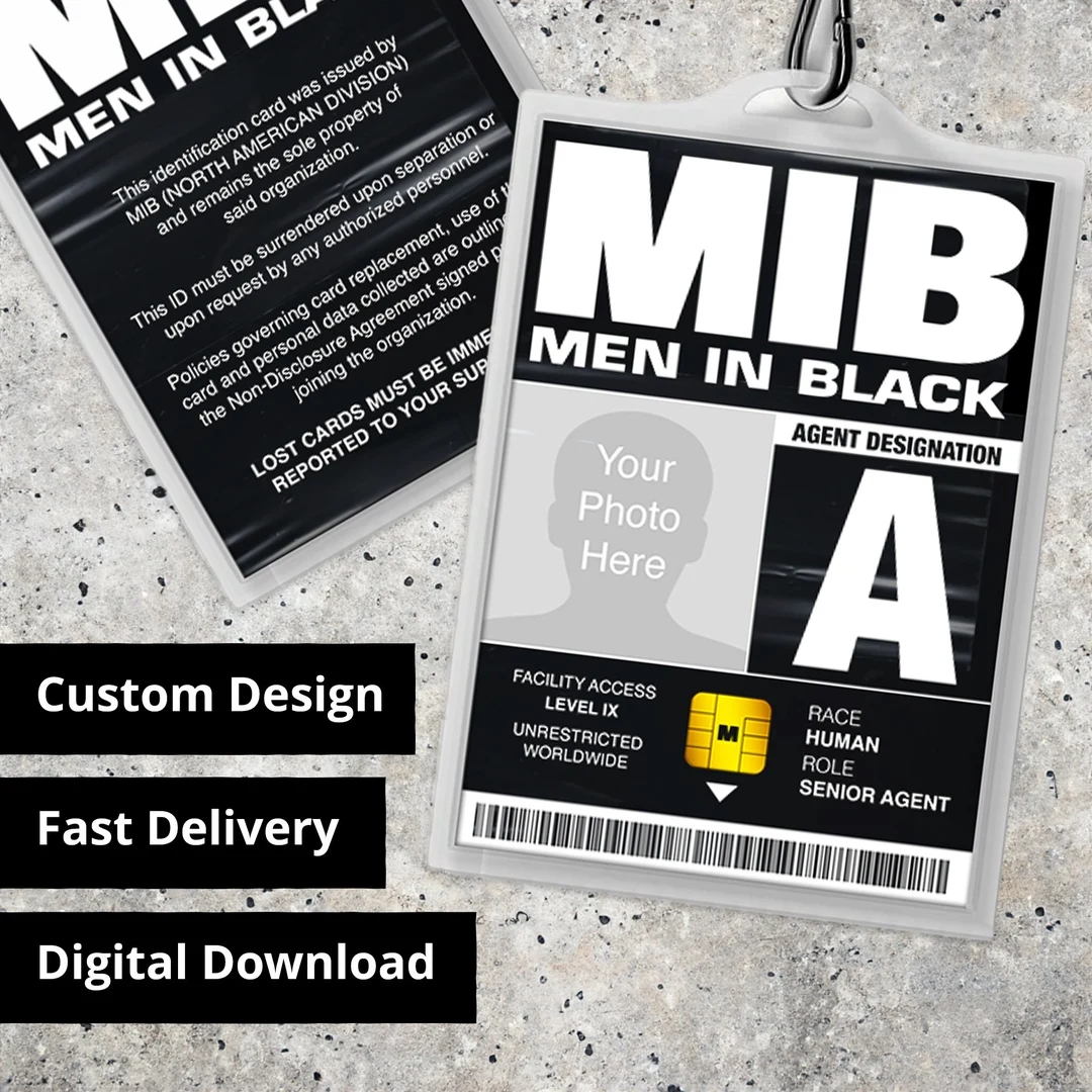 Personalisierte MIB Men In Black ID Karte Replica Prop Halloween Kost m Cosplay Namensschild Digitaler PDF Download Etsy de