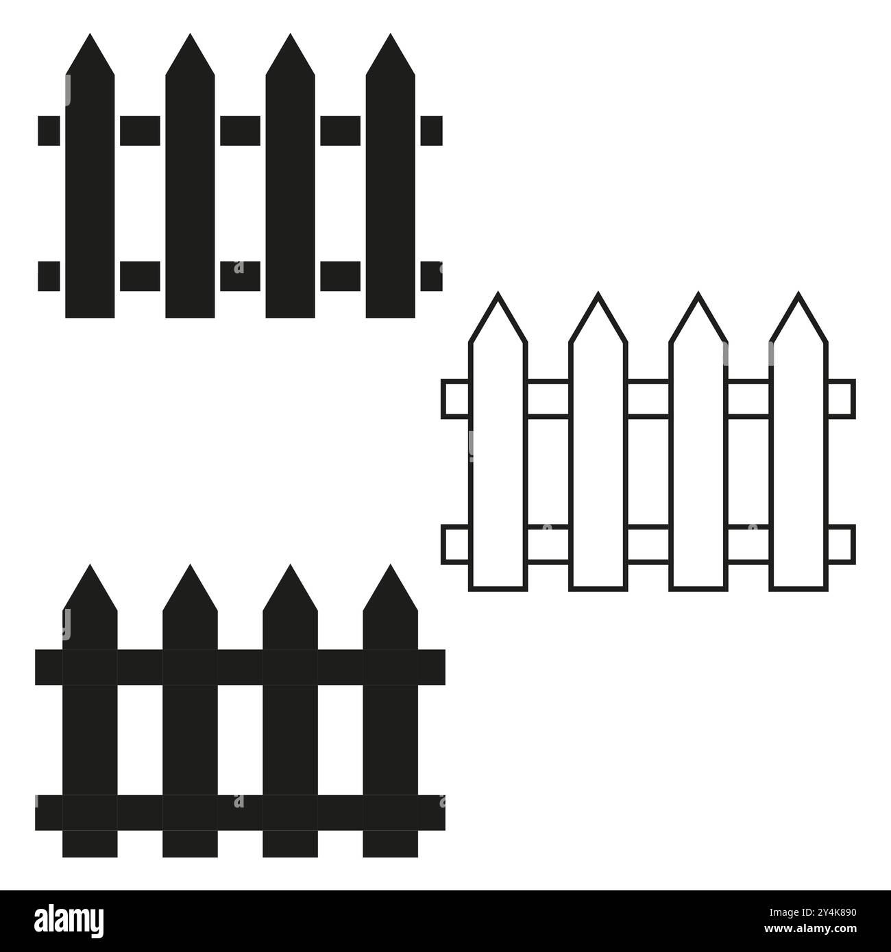 Picket Fence Icons Wooden Fence Symbols Simple Barrier Illustrations Outline And Solid Styles Stock Vector Image Art Alamy