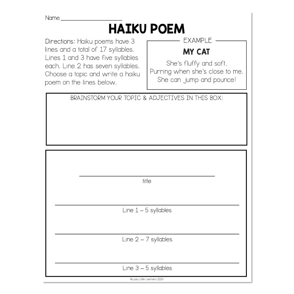 Poetry Poem Types Poem Writing Page Haiku Lucky Little Learners