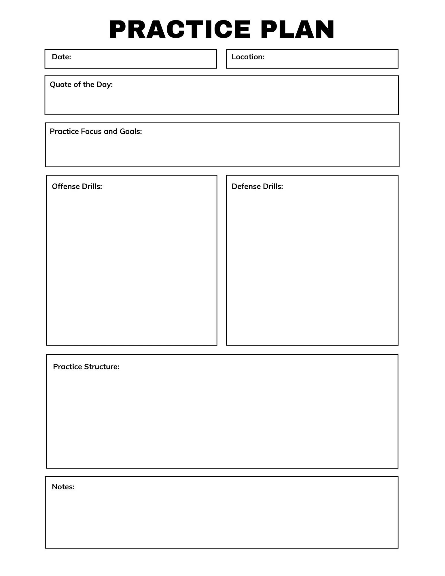 Practice Plan Template Etsy