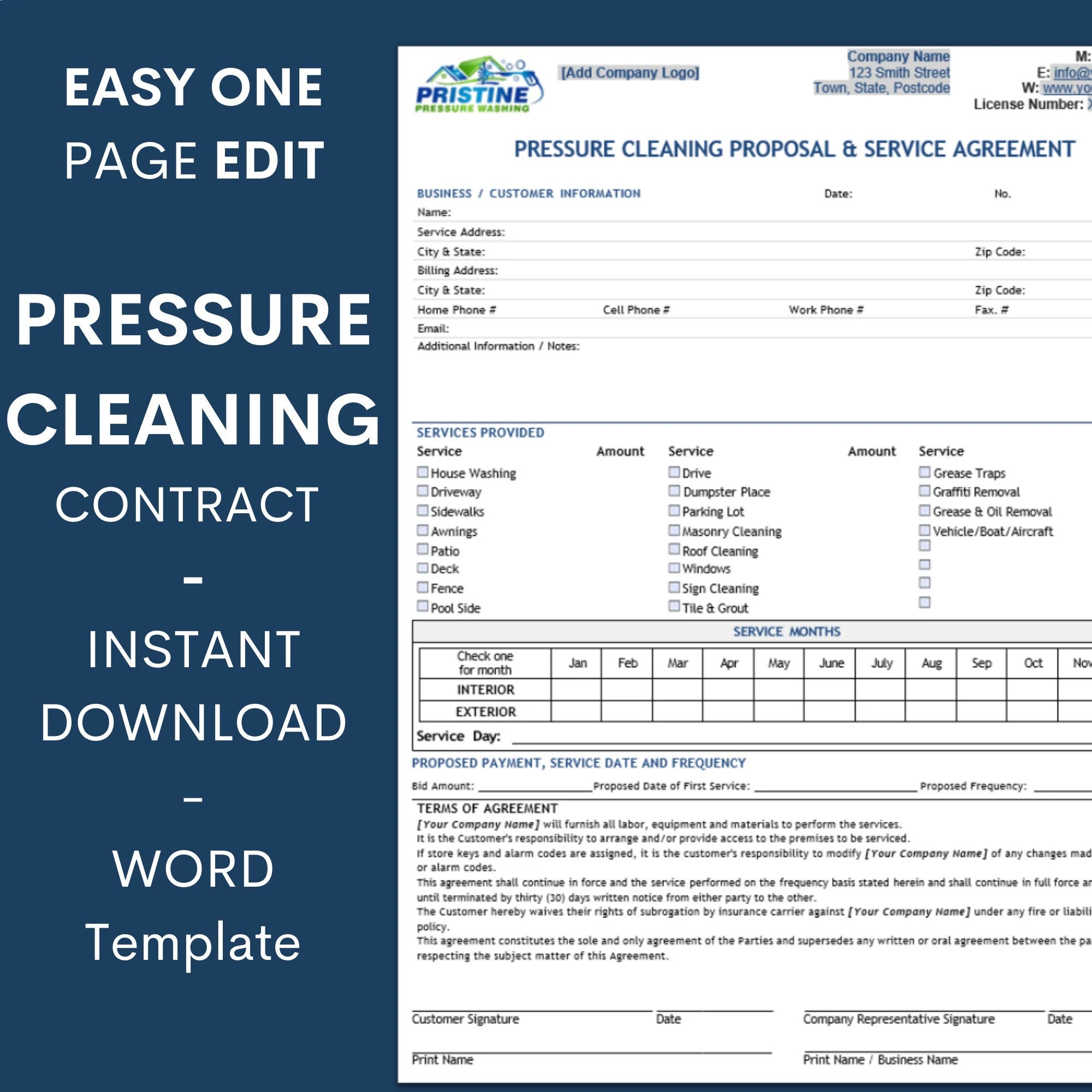 Printable Pressure Washing Bid Template