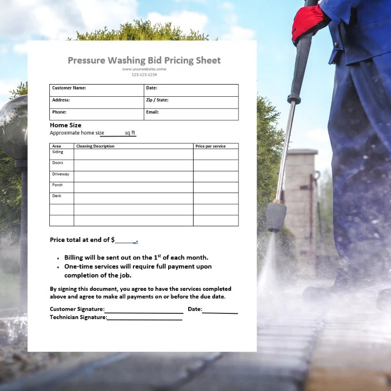 Pressure Washing Digital Bid Sheet Pressure Cleaning power Washing Contract proposal estimate agreement template Simple Contract Etsy