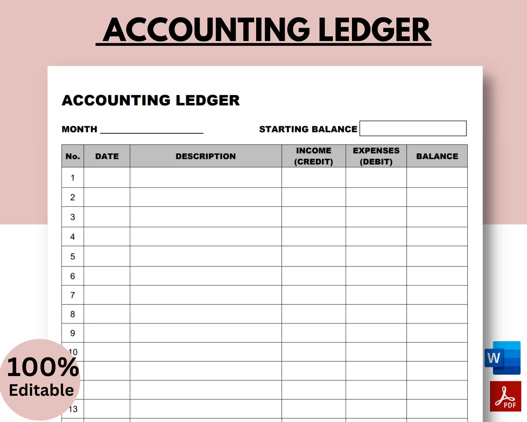 Printable Accounting Ledger General Ledger Ledger Book Expense Tracker Cash Tracker Cash Log Expense Log Small Business Etsy UK