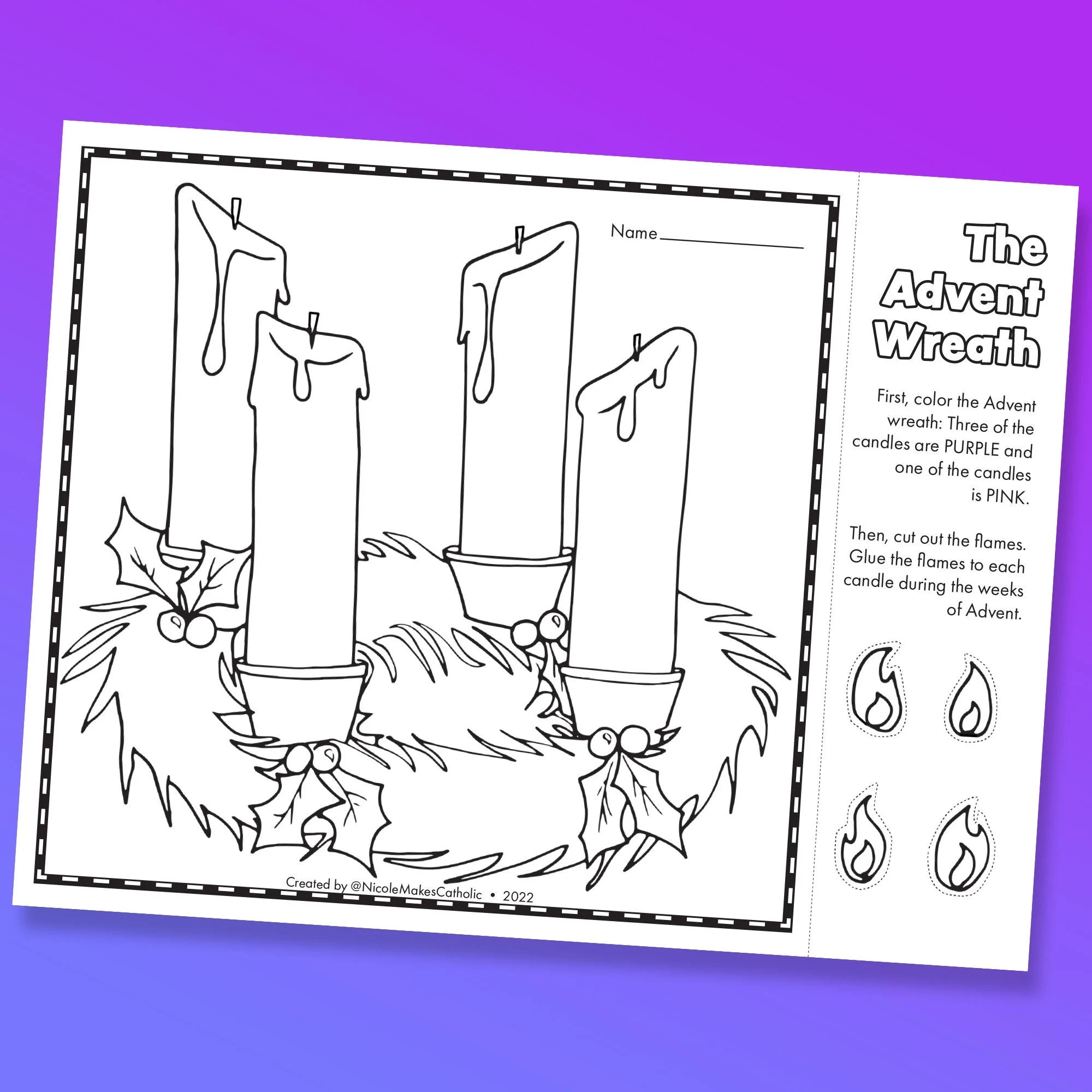 Printable Advent Wreath Paper Activity Coloring Template Digital Download Etsy