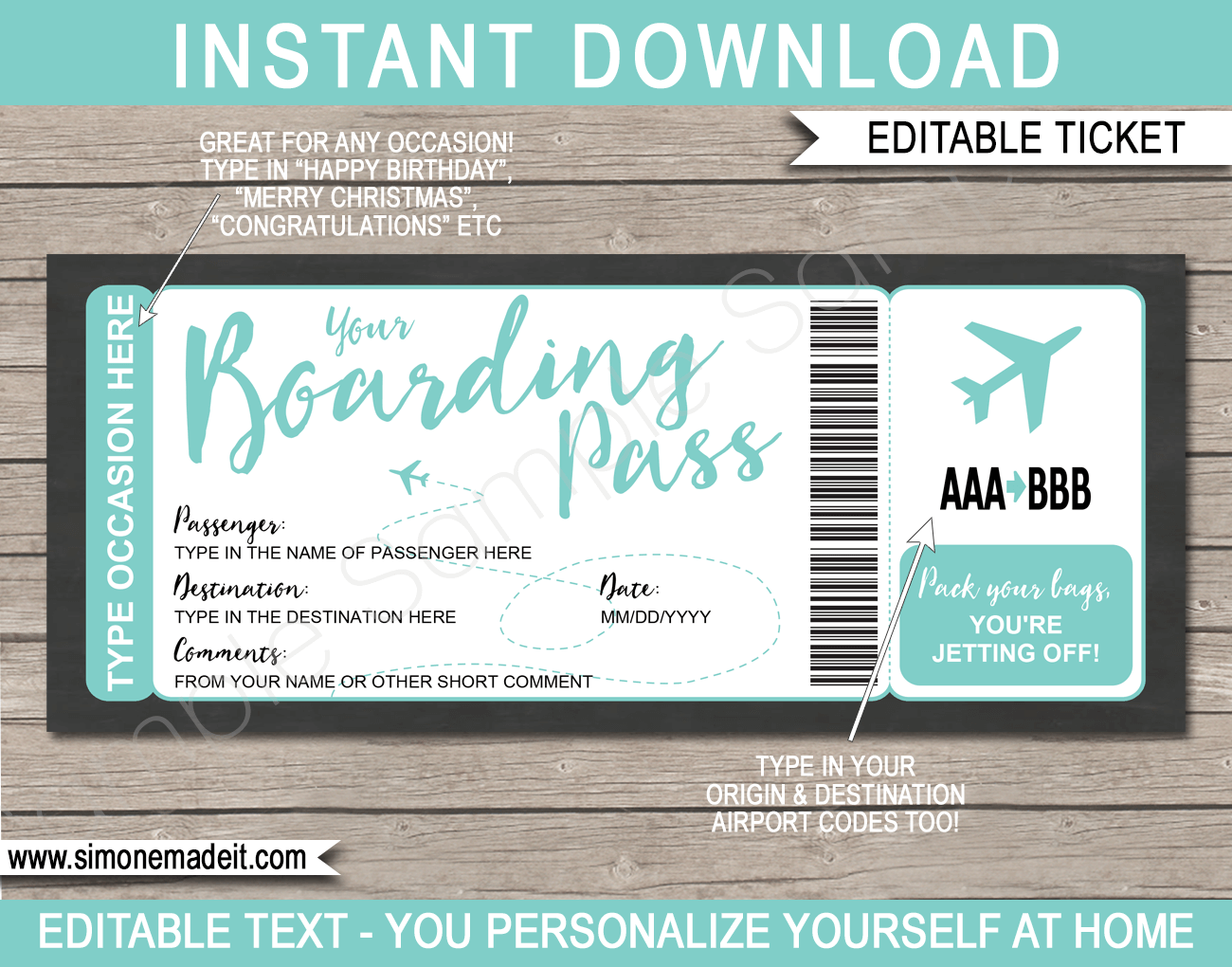 Printable Boarding Pass Template Surprise Trip Reveal Fake Plane Ticket