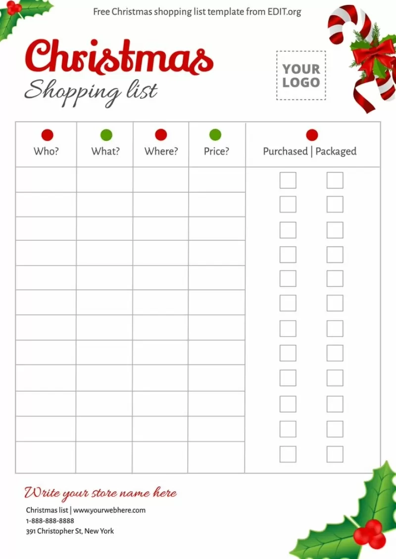 Christmas List Printable Template