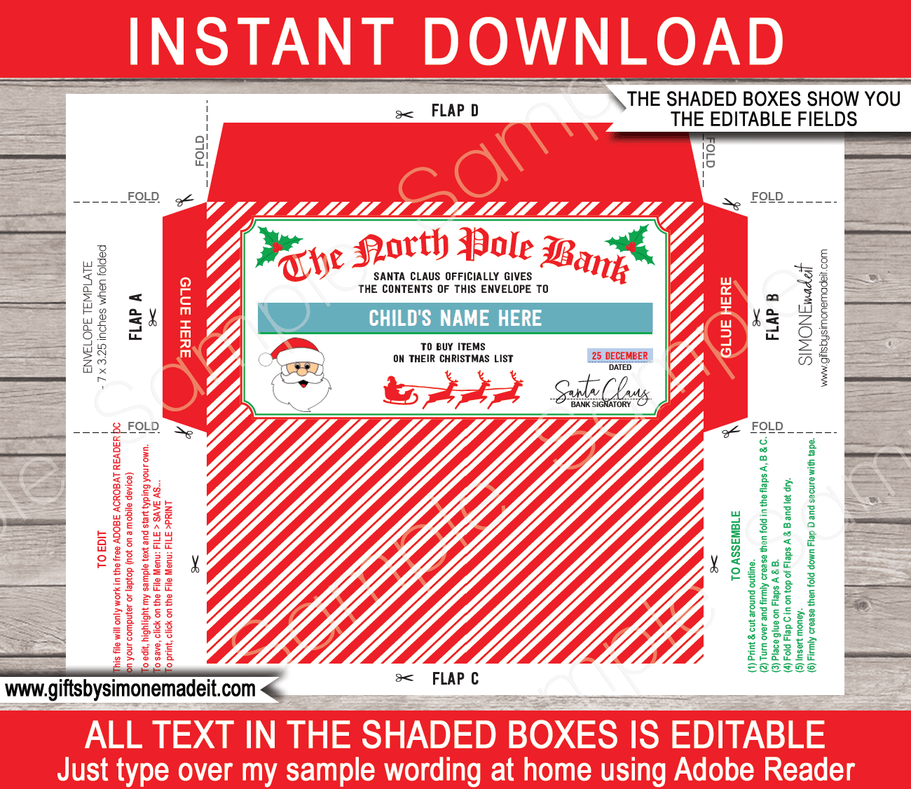 Printable Christmas Money Envelope Template From Santa Kids Cash Gift