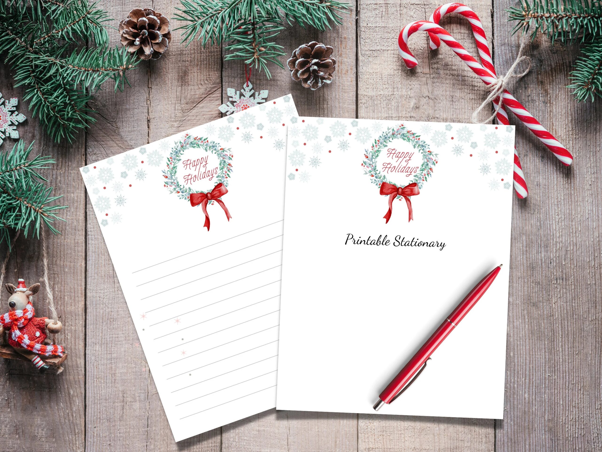 Printable Christmas Stationery Digital Download Instant Editable Christmas Letter Paper Christmas Garland With Berries Etsy