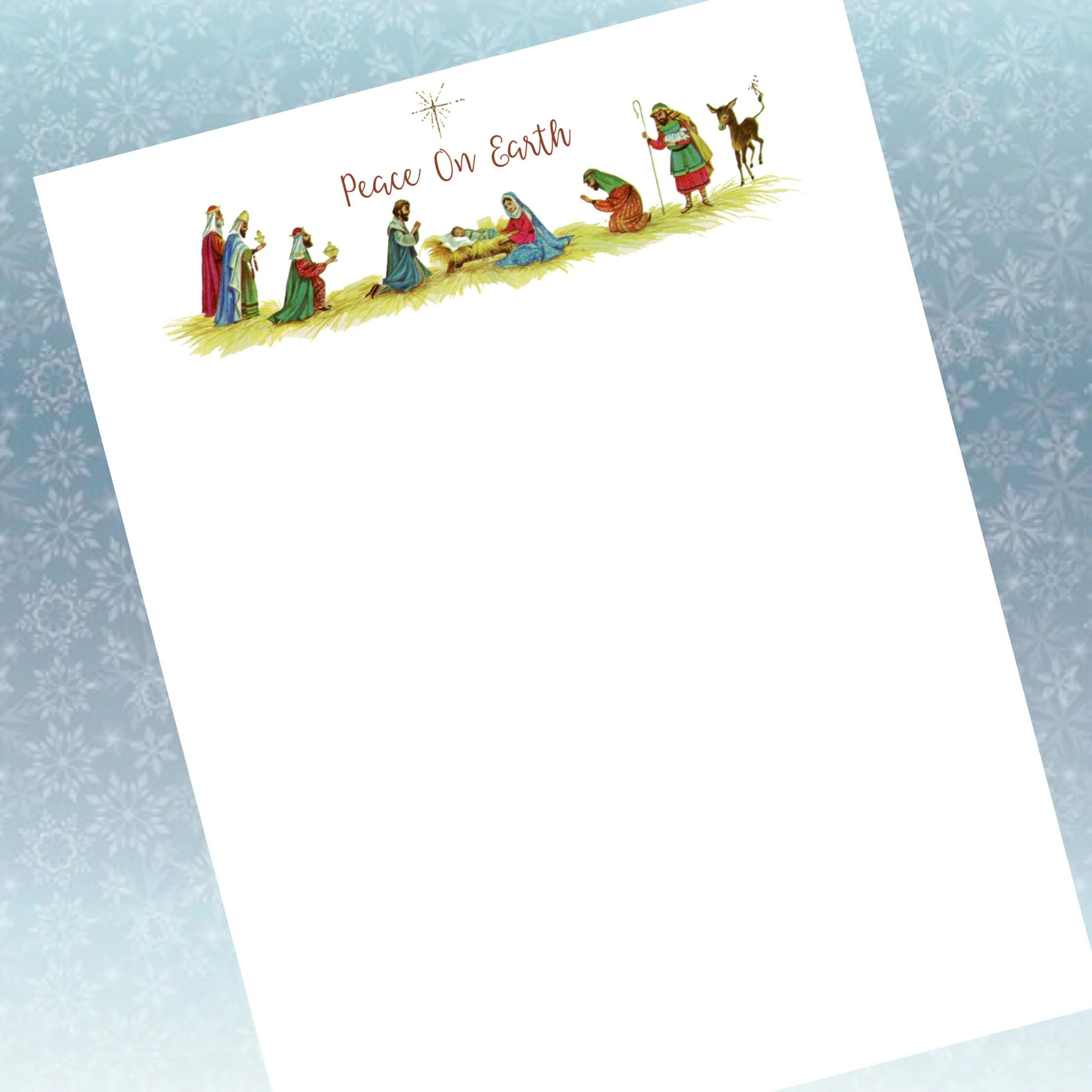 Printable Christmas Stationery Digital Download Instant Editable Christmas Letter Paper Nativity Holy Family With Peace On Earth