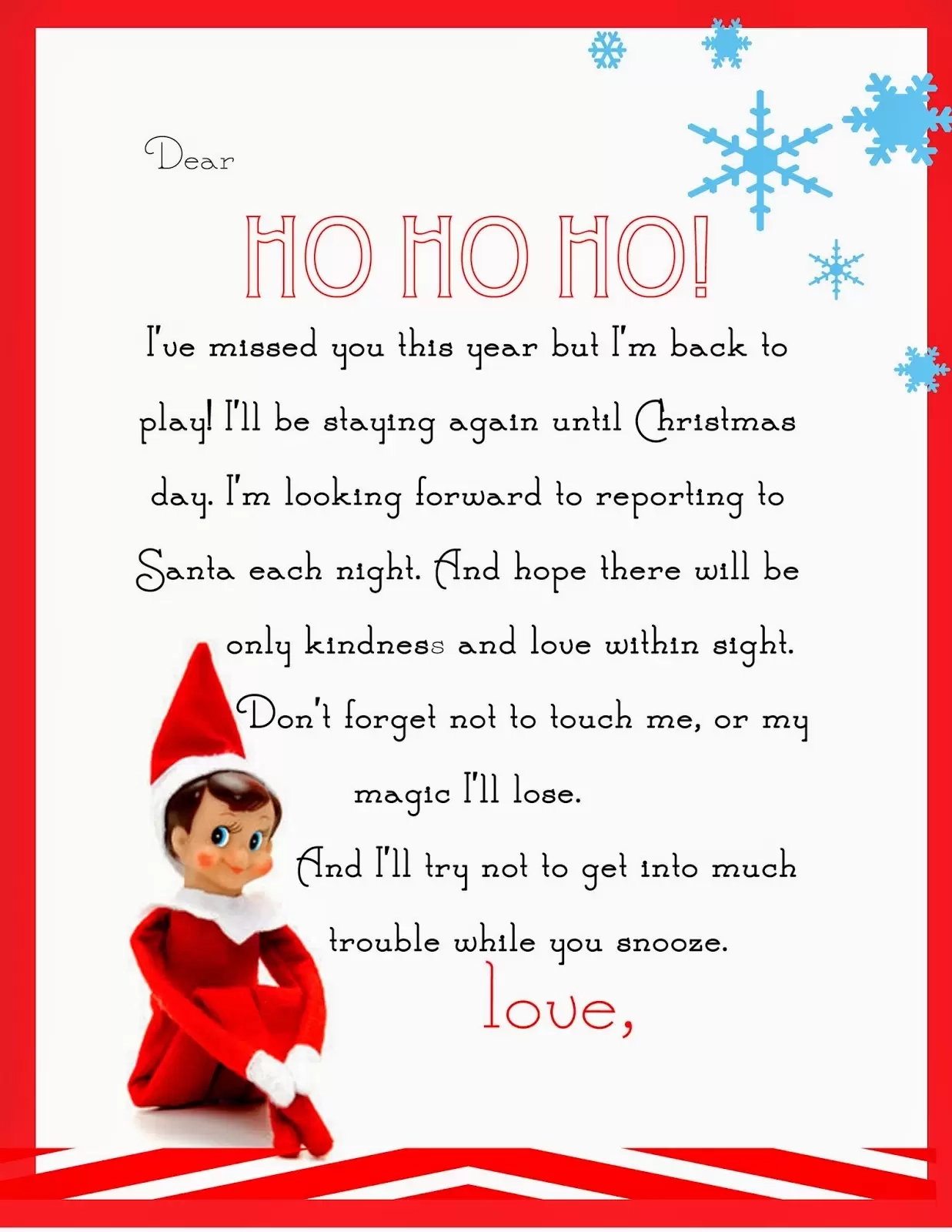 Printable Elf On The Shelf Letters For The Holidays