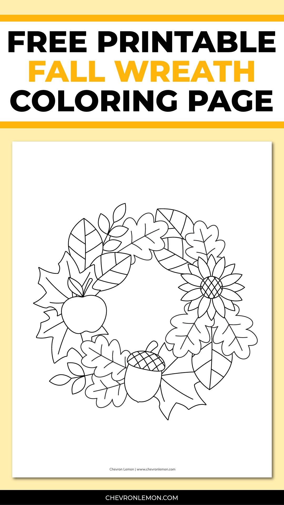 Printable Fall Wreath Coloring Page Chevron Lemon