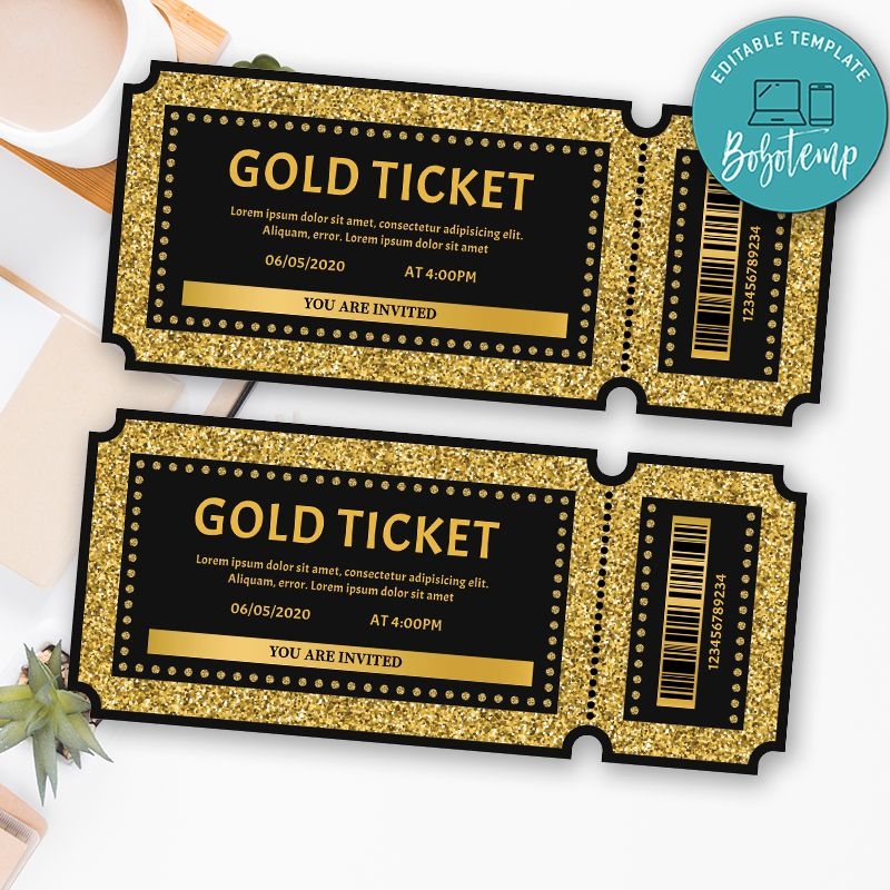 Printable Gold Ticket Template Instant Download Bobotemp