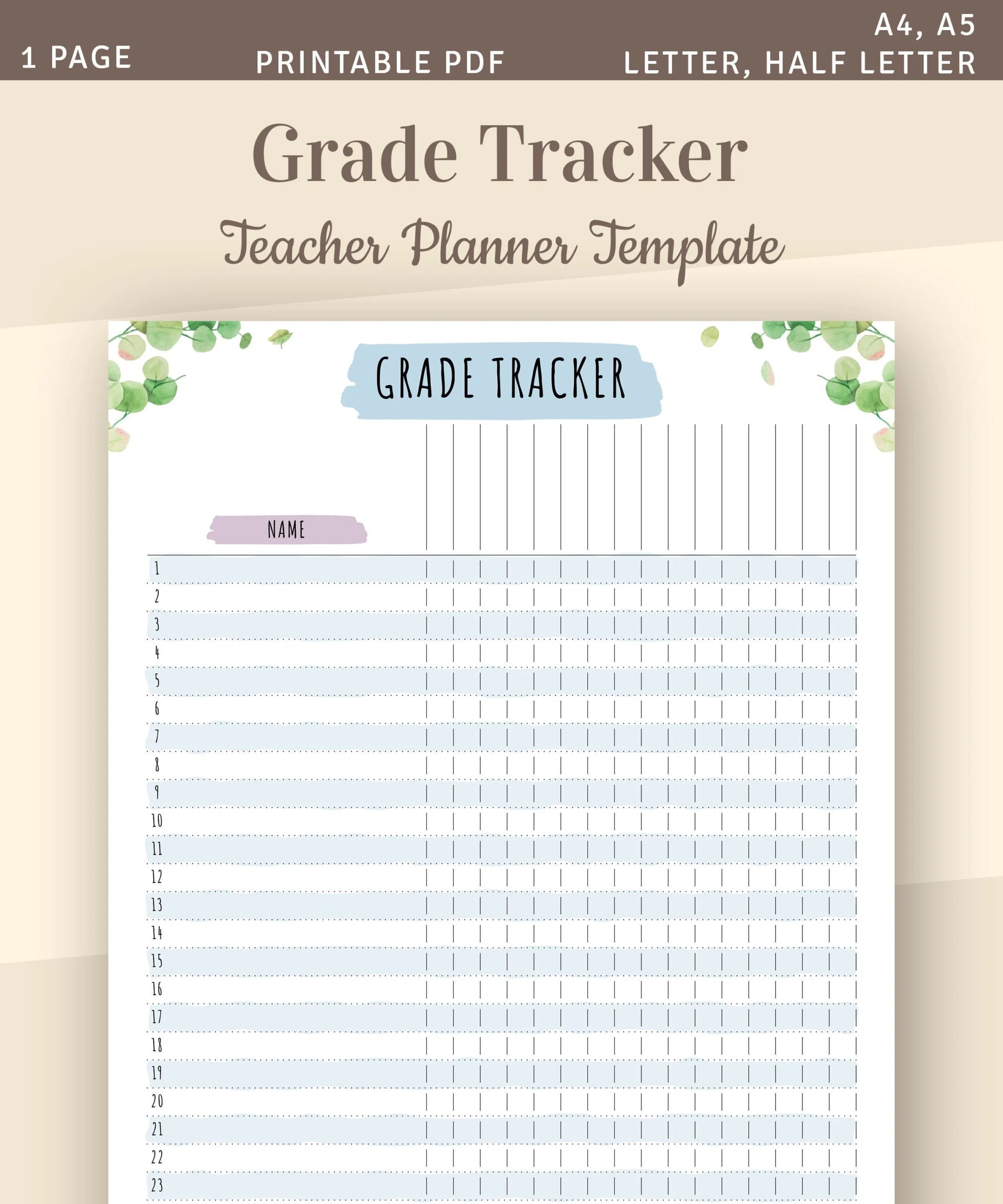 Printable Grade Tracker Template Teacher Grade Log Sheet Class 