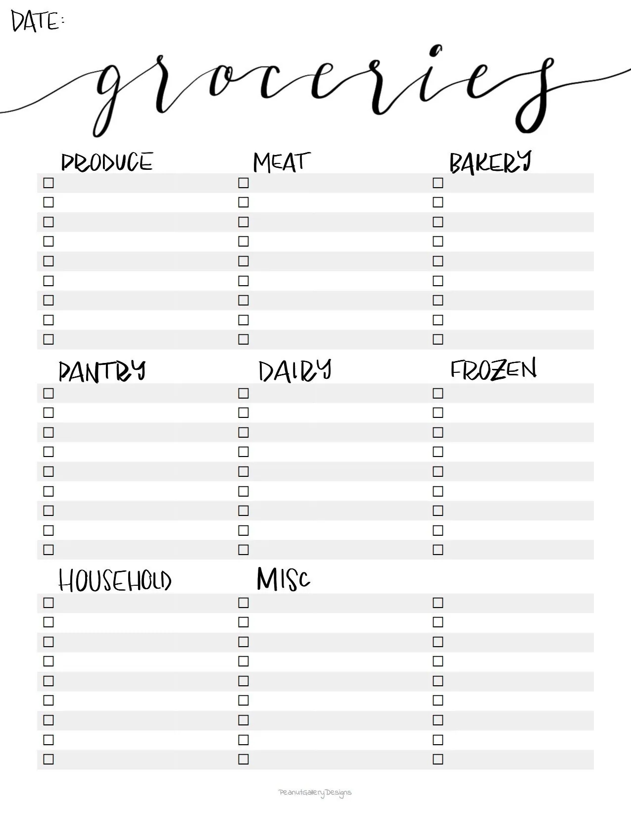 Grocery List Template Free Printable