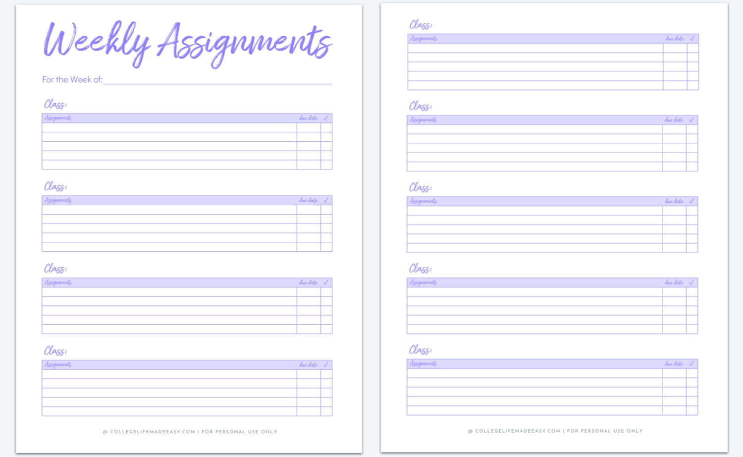 Free Printable Daily Homework Assignment Sheet Template