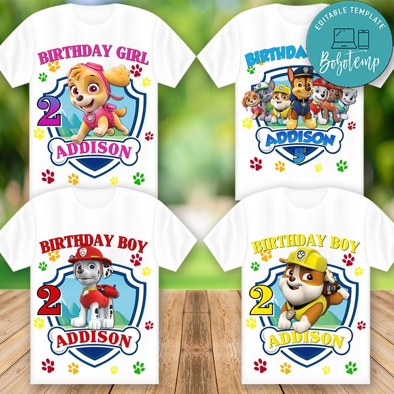 Printable Paw Patrol Birthday Shirt For Family Digital File DIY Bobotemp