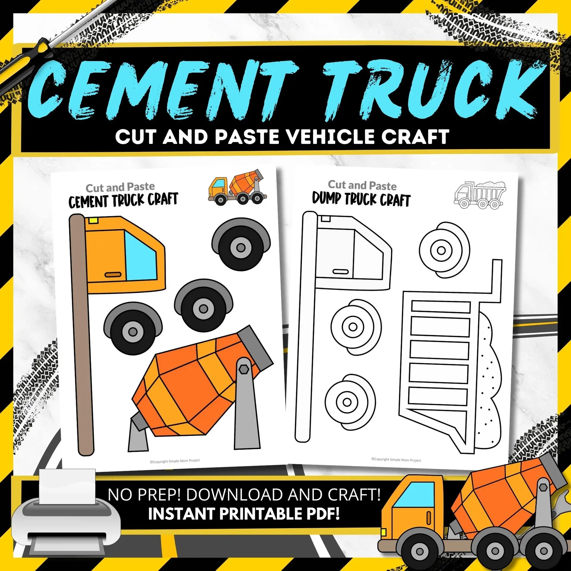 Printable Preschool Cement Truck Craft Template Instant Download Cement Truck Coloring Page Construction Vehicle Crafts Simple Mom Project Store