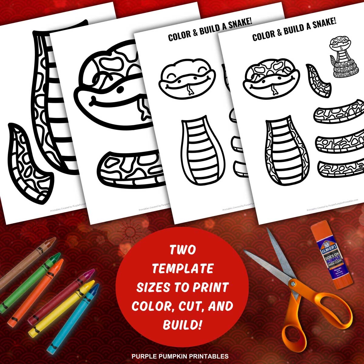 Printable Snake Paper Craft To Color Build For Chinese New Year 