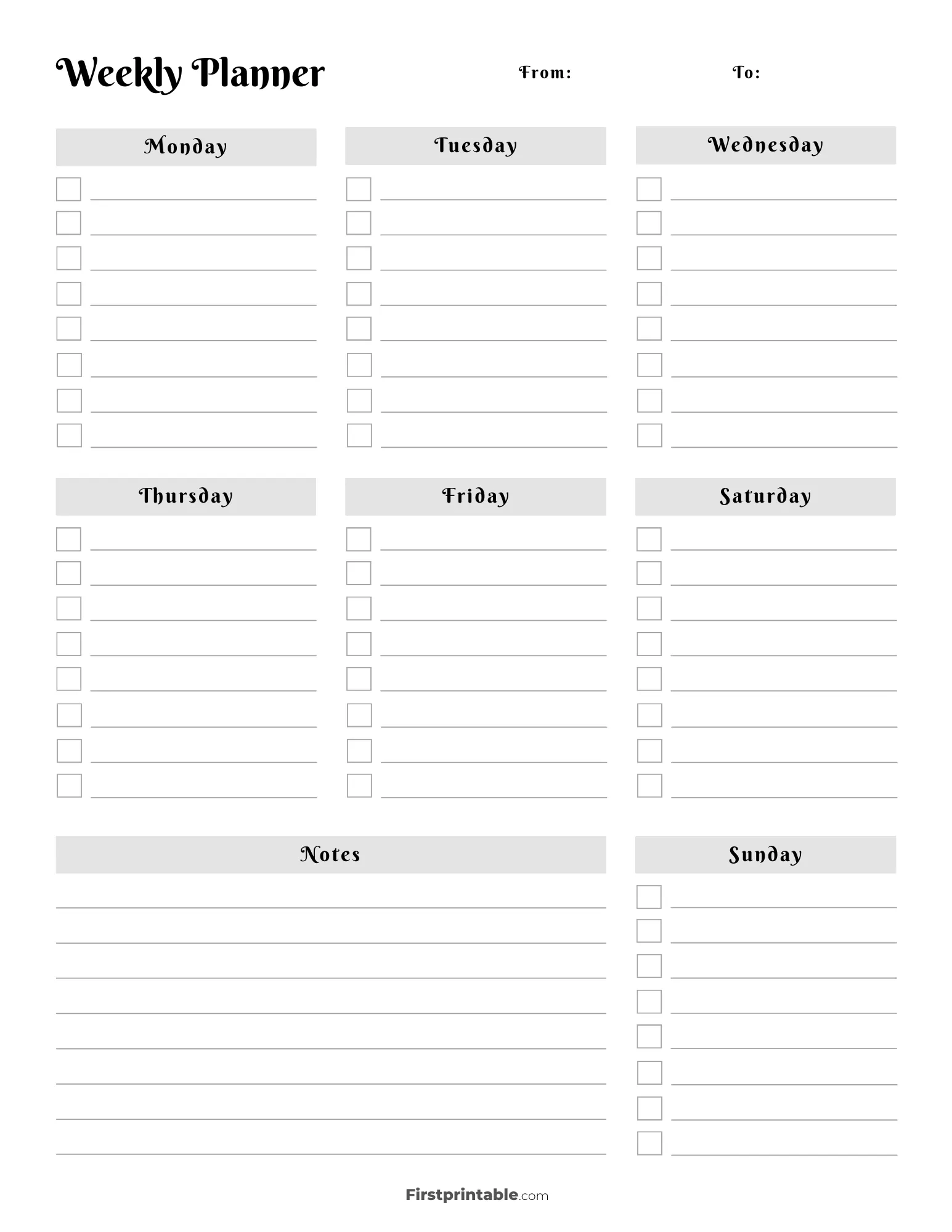 Printable Weekly Calendar Planner Free Templates