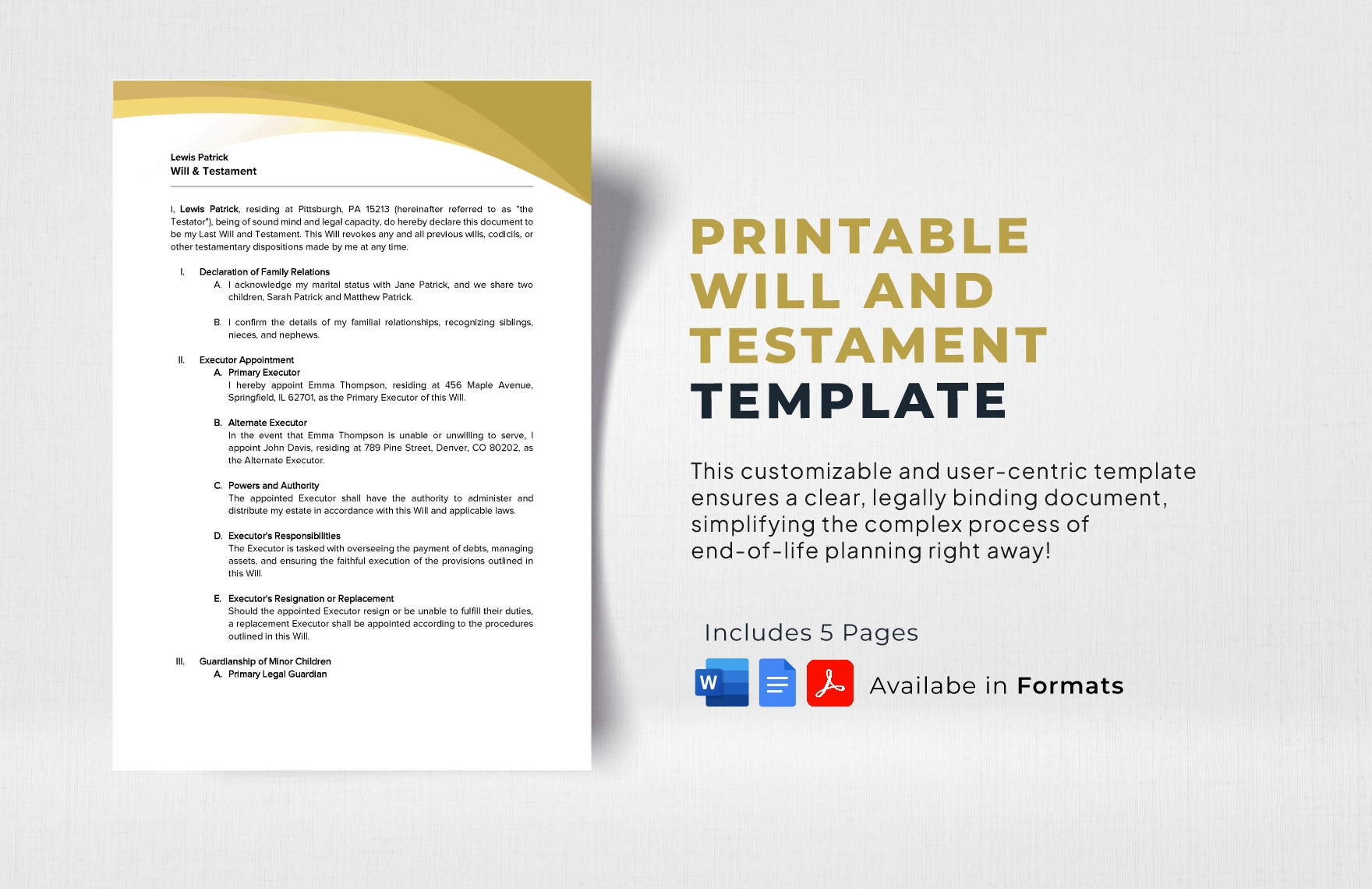 Printable Will And Testament Template In Google Docs Word PDF Download Template
