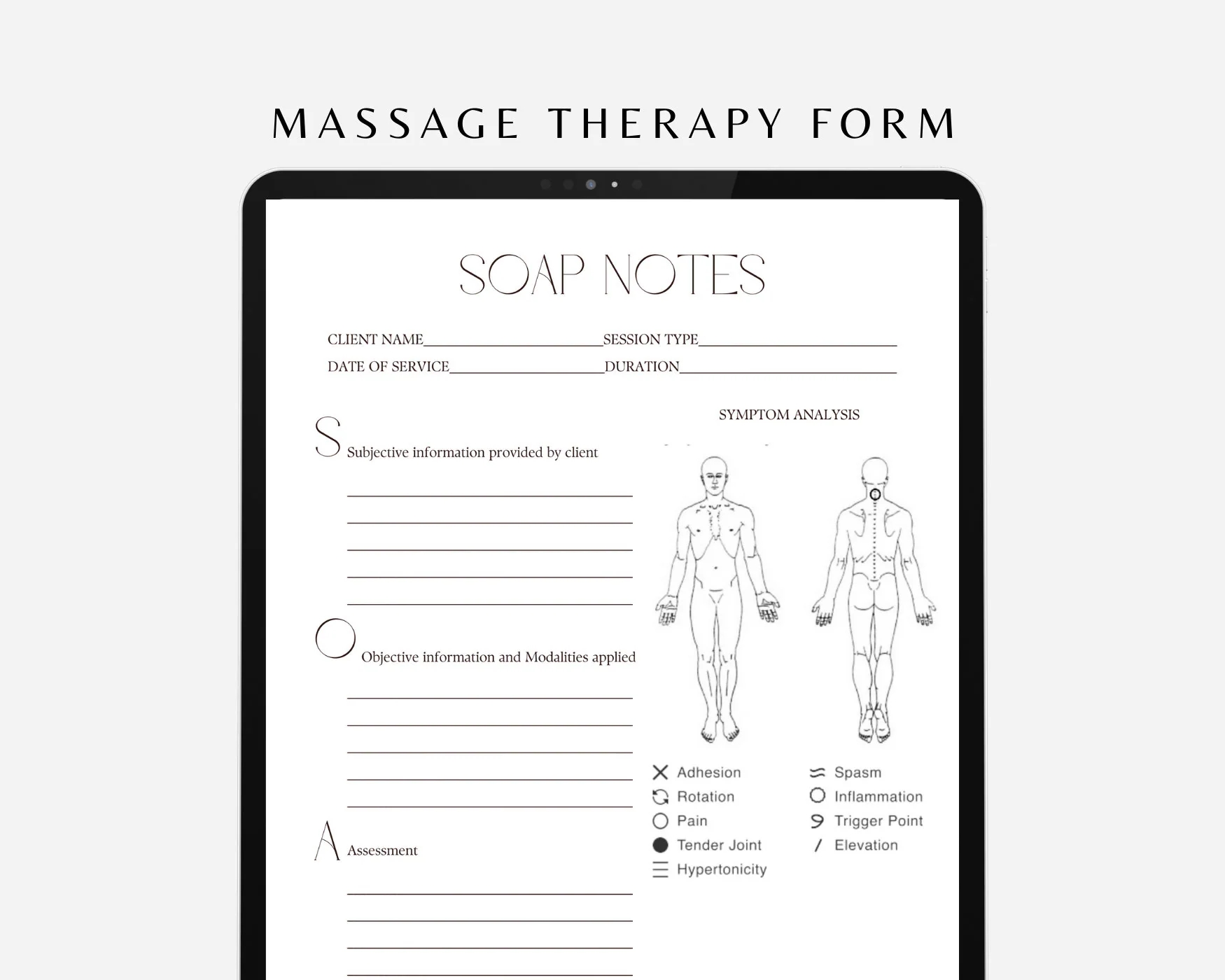 Professional Massage SOAP Notes And Symptom Analysis Form Editable Printable On Canva Therapist Notes Guide Etsy