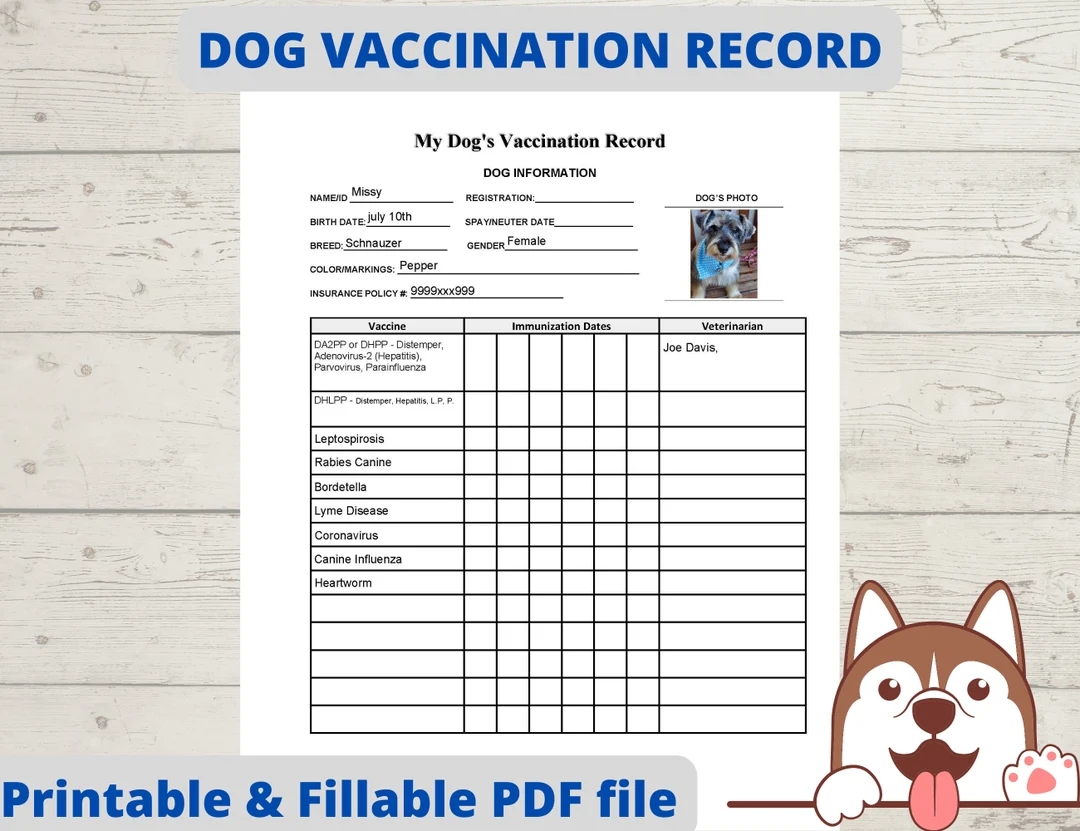 Printable Puppy Shot Record Template