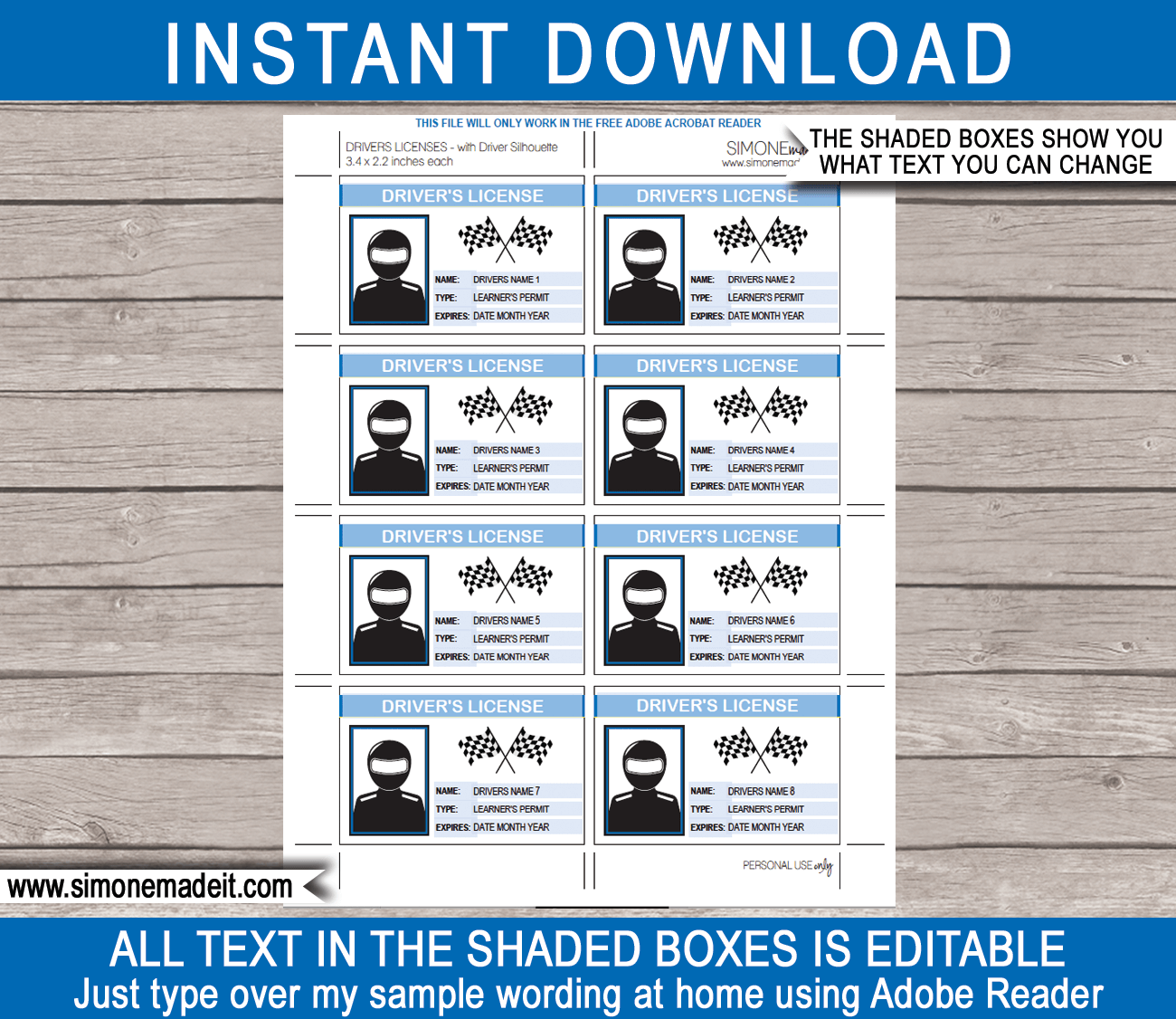 Race Car Drivers License Template For Kids Printable Party Decorations