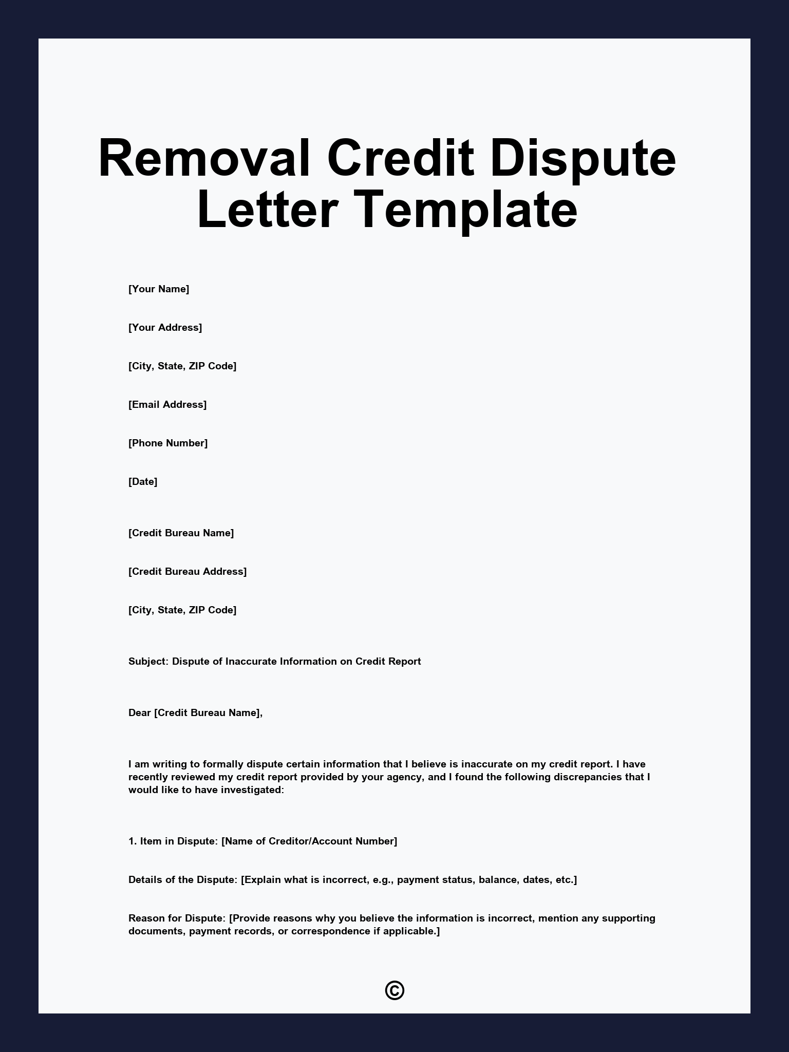 Printable Free 609 Credit Dispute Letter Templates
