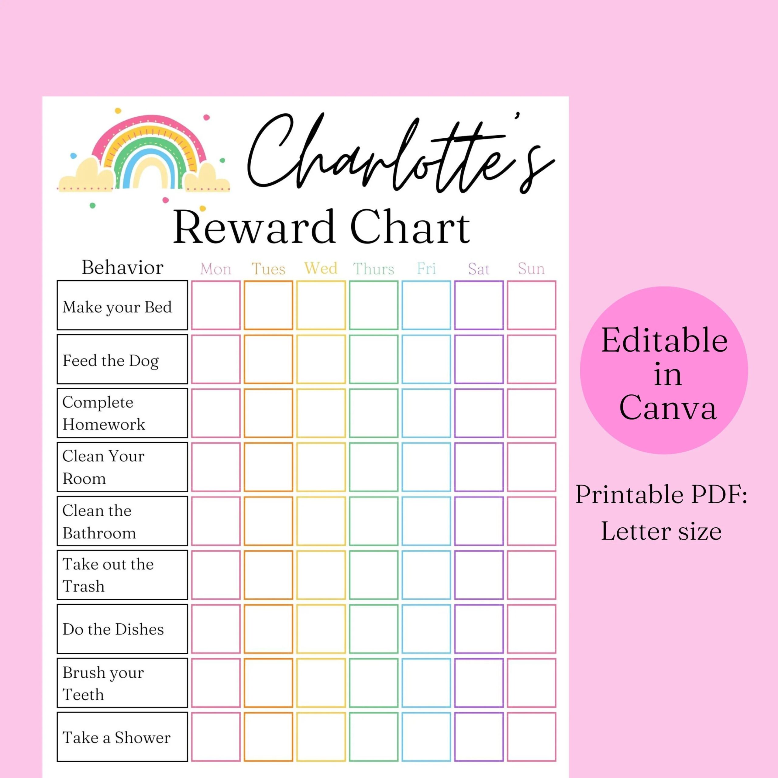 Free Printable Editable Reward Chart Template