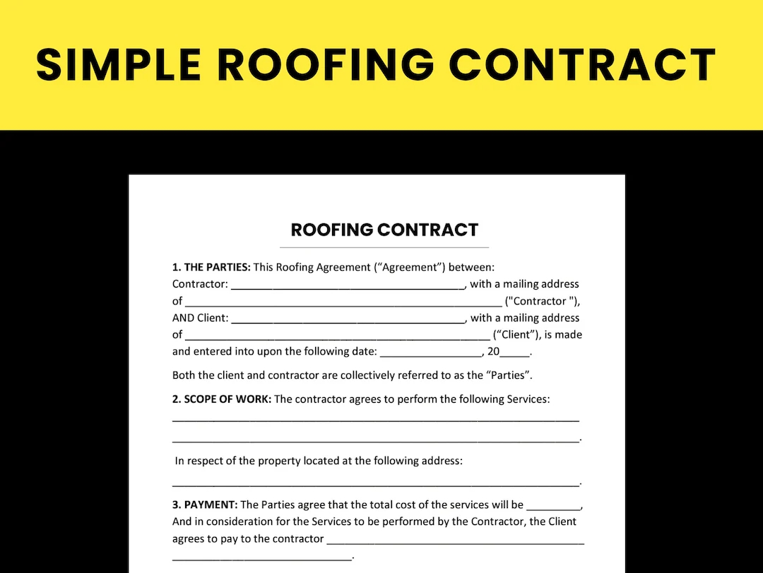 Roofing Contract Template Printable PDF Editable And Fillable Microsoft Word And Google Docs Etsy