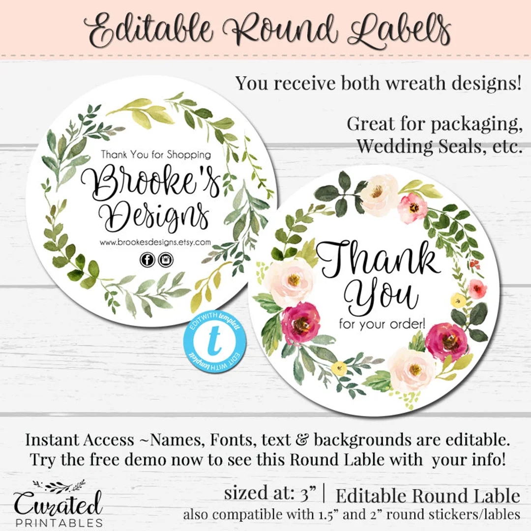 Round Sticker Editable Label 3 Inch Round Label Jar Label DIY Round Sticker Instant Download Sticker Editable Sticker wedding Seal Etsy