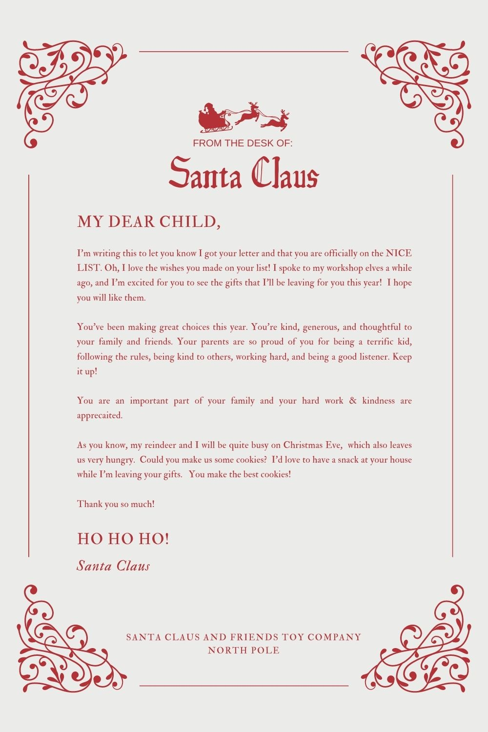 Santa Reply Letter Template Free Printable
