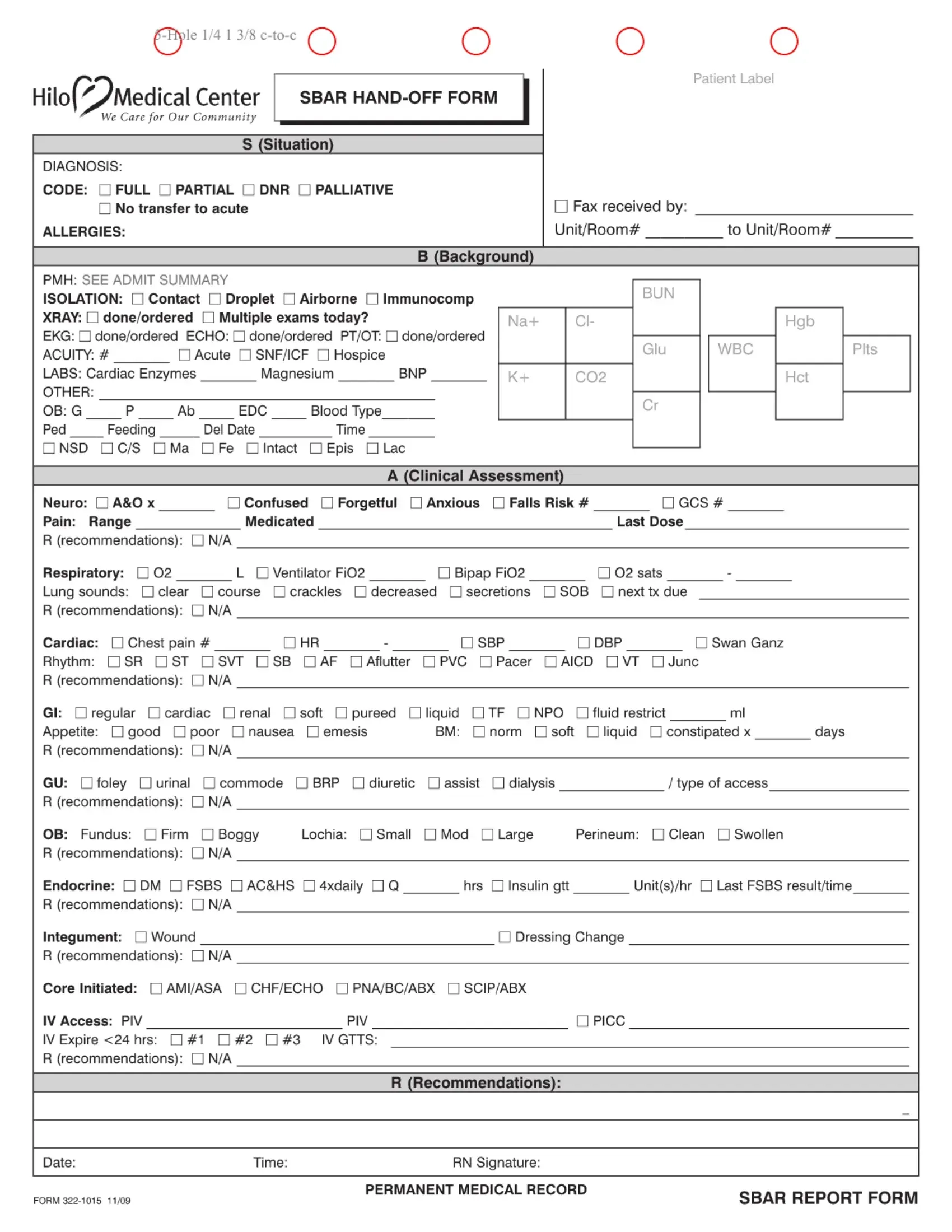 Sbar Chart Template Form Fill Out Printable PDF Forms Online