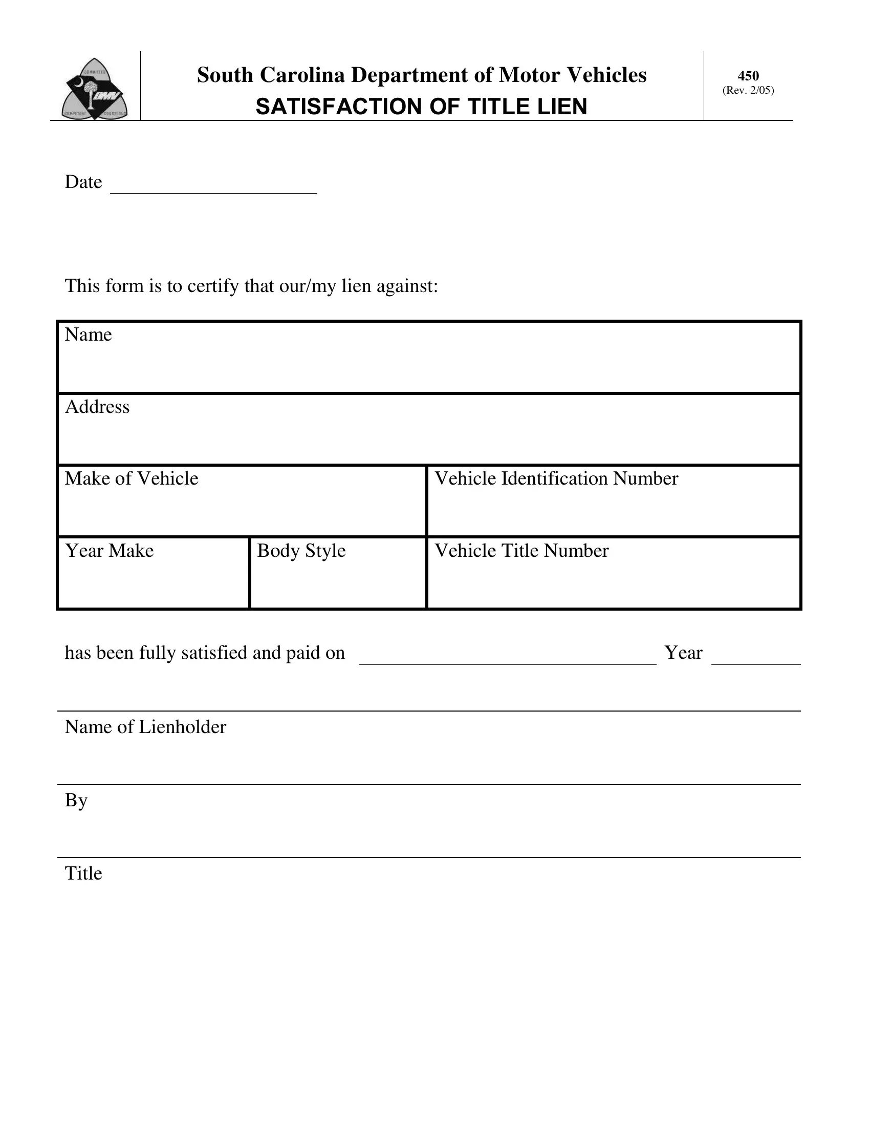 Sc Title Template Form Fill Out Printable PDF Forms Online