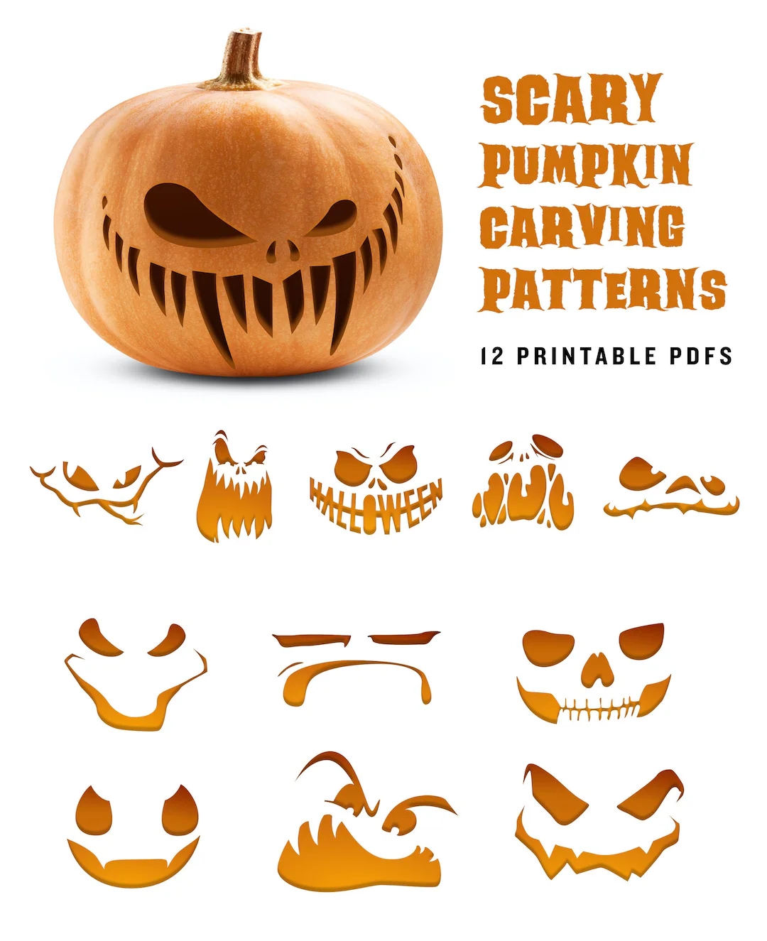 Scary Pumpkin Carving Pattern Angry Jack o lantern Printable Templates Etsy UK