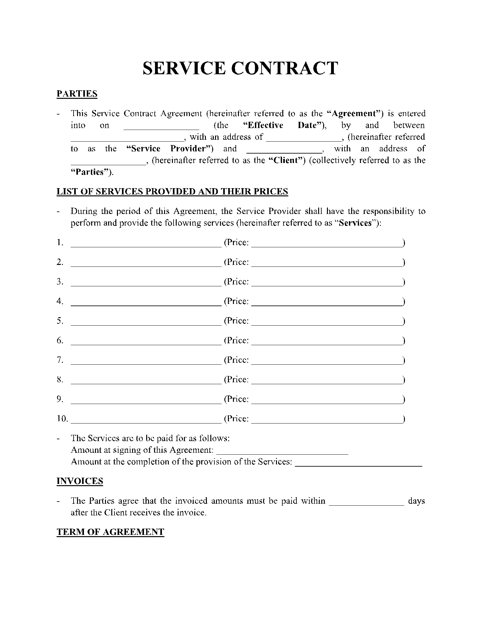 Service Contract Template Get Free Sample CocoSign