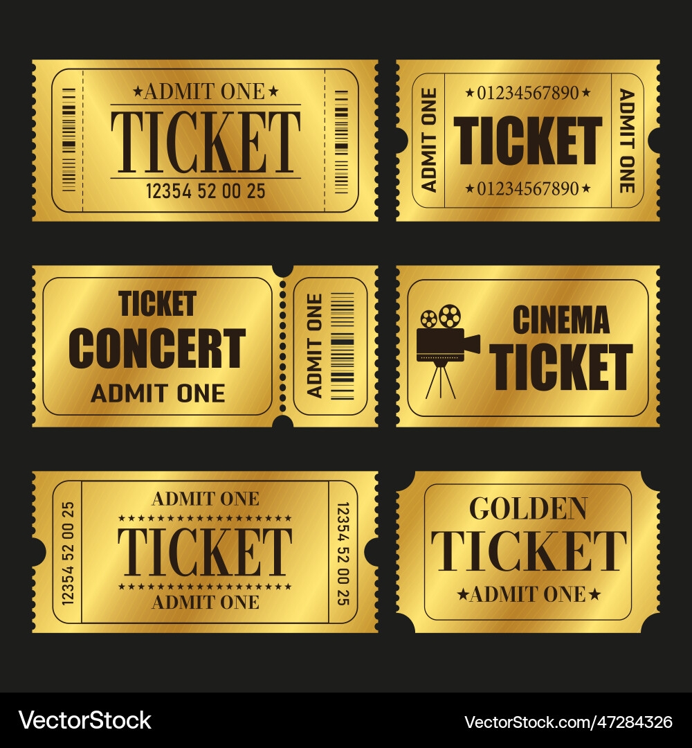 Set Of Golden Ticket Template Invite Royalty Free Vector