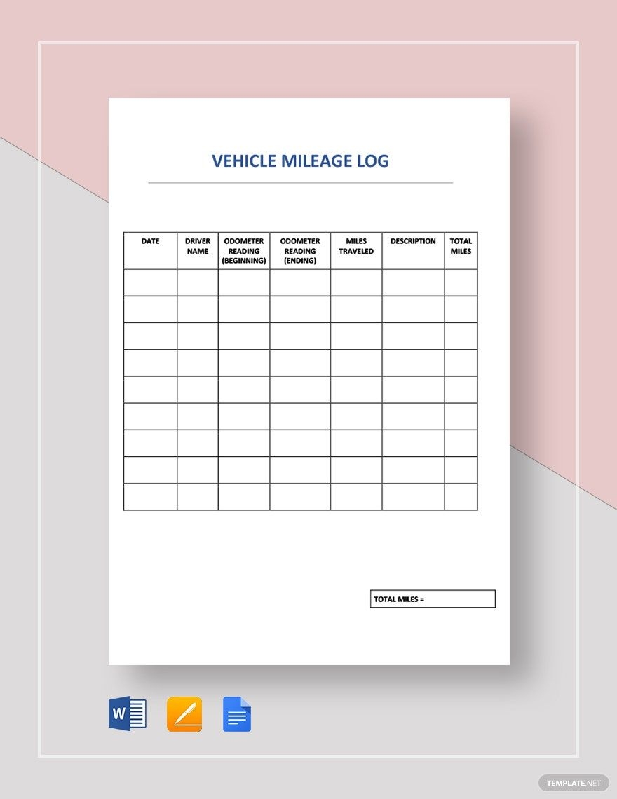 Printable Mileage Log Template