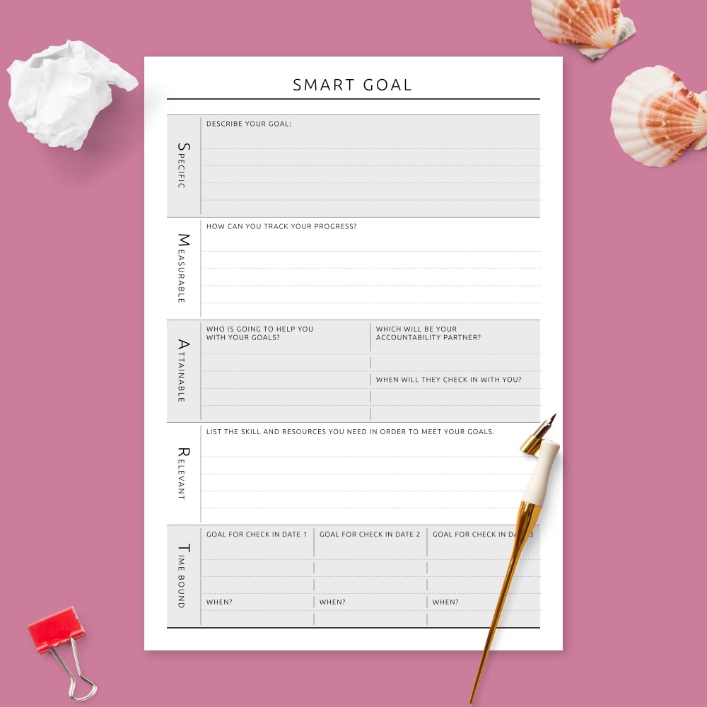 Smart Goal Organizer Template Printable PDF
