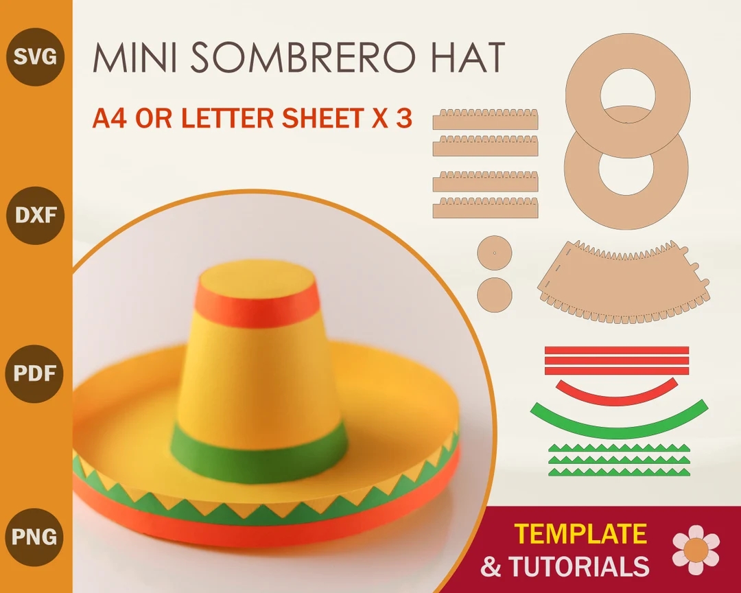 Sombrero Hat SVG Template Paper Sombrero Template Paper Hat Template Cricut Cut Files Silhouette Cut Files Etsy