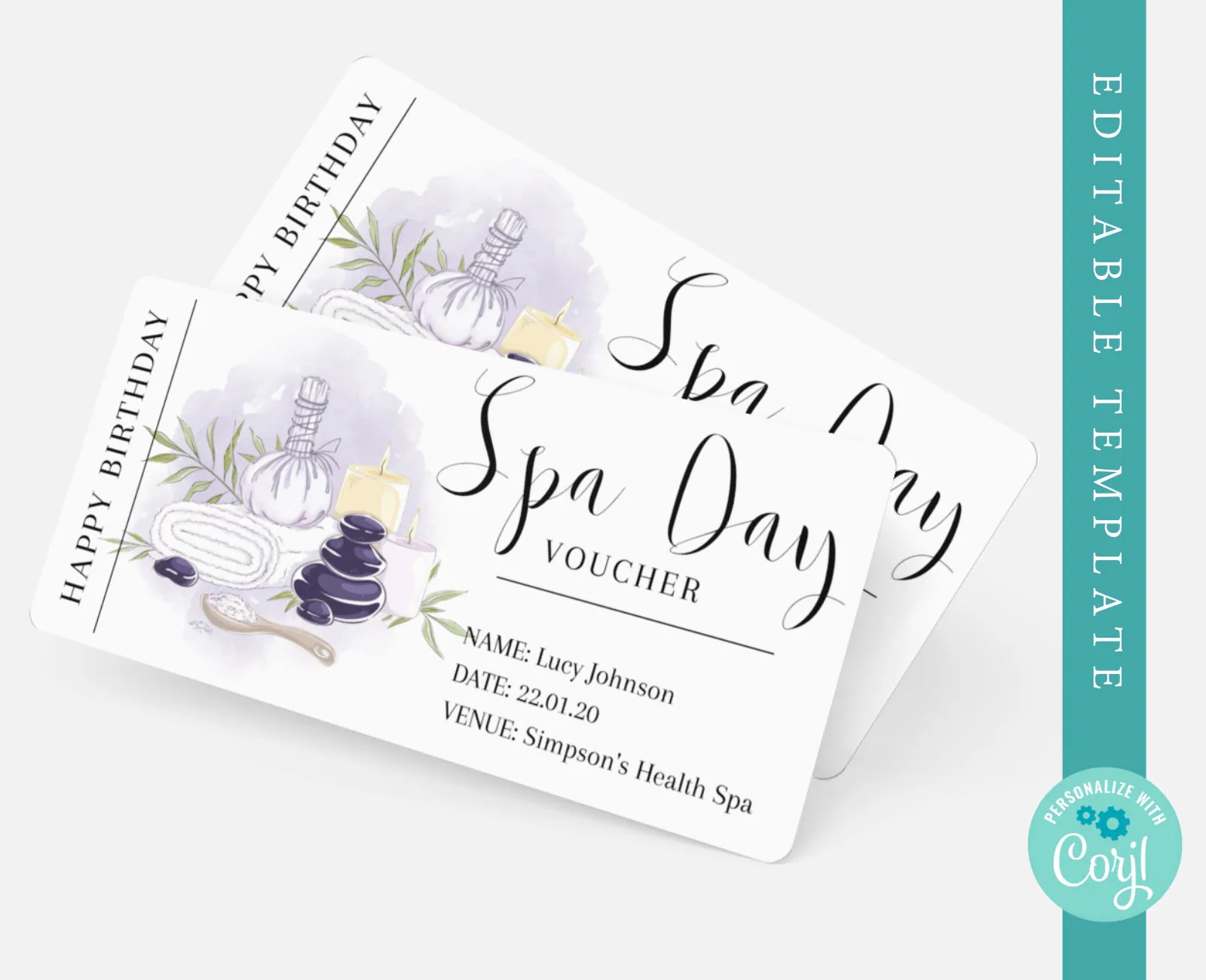 Spa Day Gift Voucher Printable Editable Spa Gift Certificate Spa Day Gift Printable Personalised Spa Day Gift Voucher Etsy