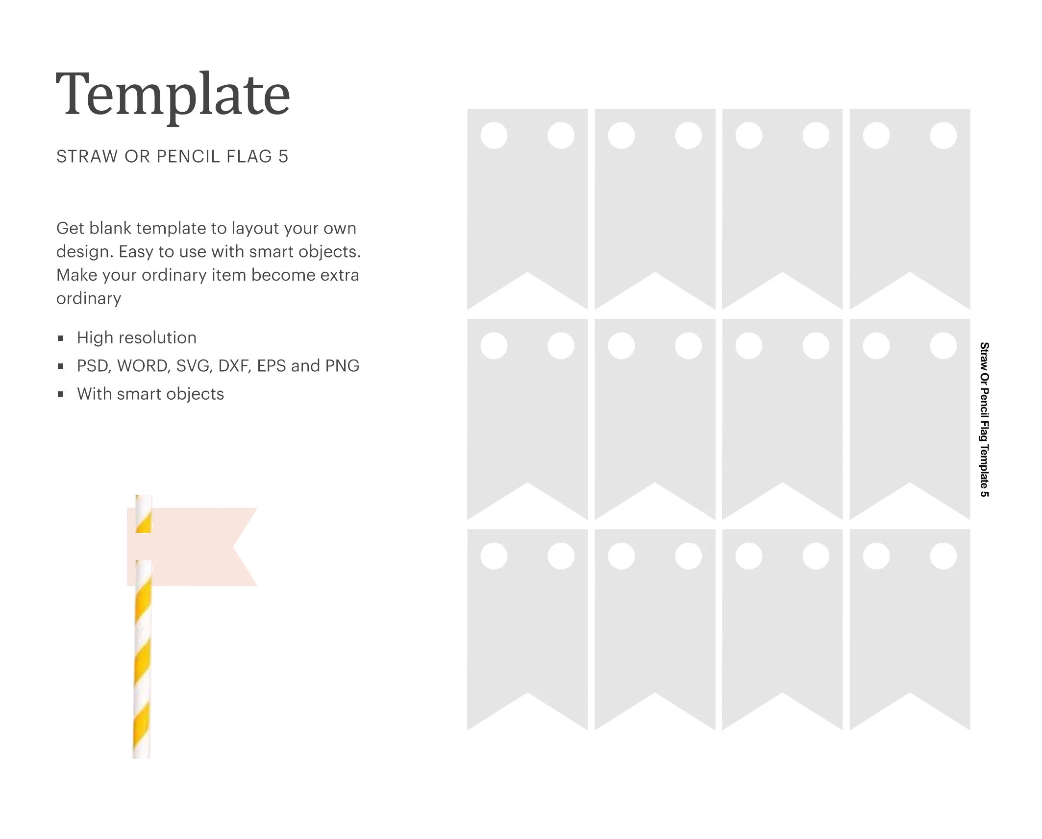Straw Or Pencil Flag Blank Template Pencil Flag Template Straw Flag Template Cricut Silhouette Silhouette Studio Paper Size Letter