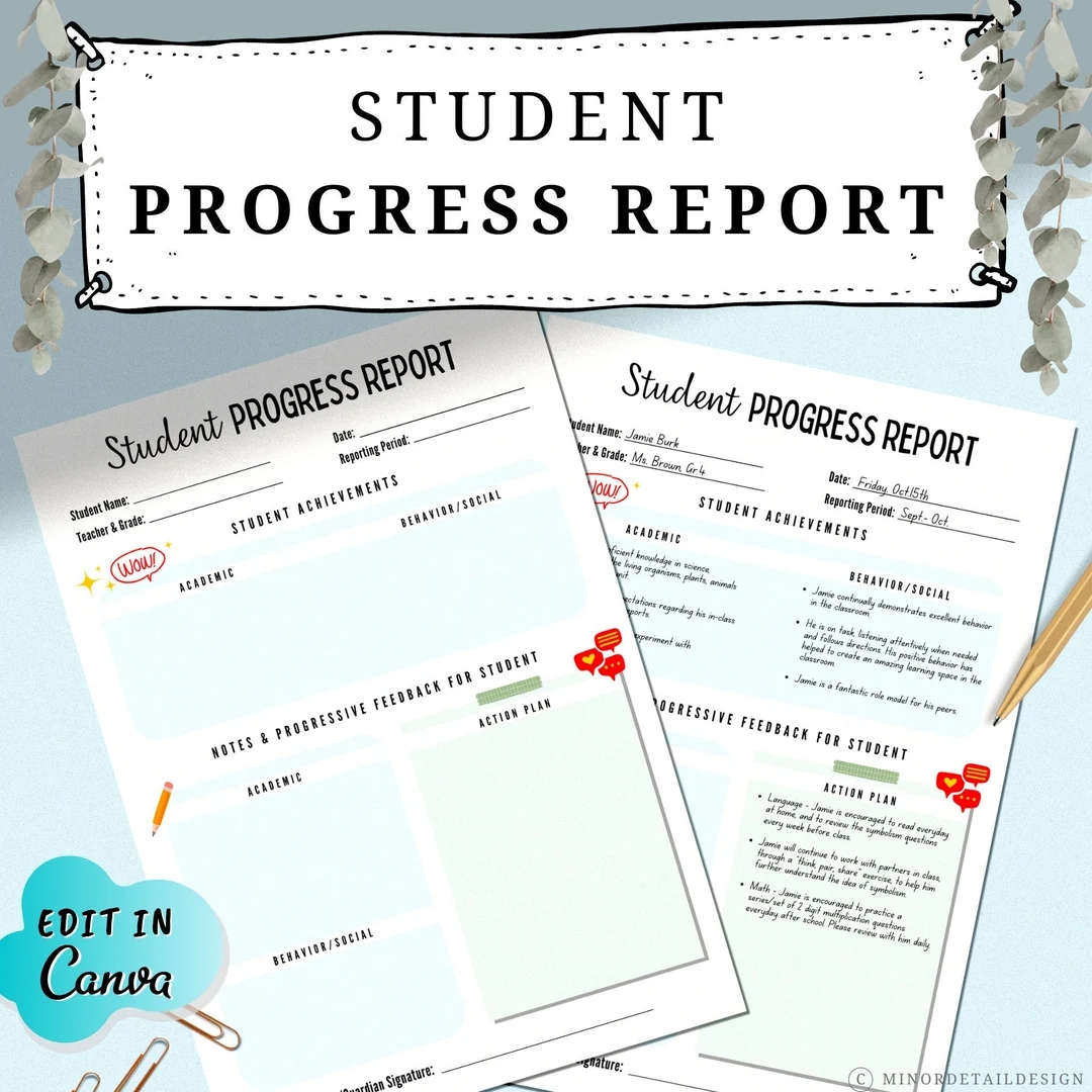 Student Progress Report Student Assessment Forms Editable Progress Tracker Student Communication Note Progress Report Printable check in Etsy
