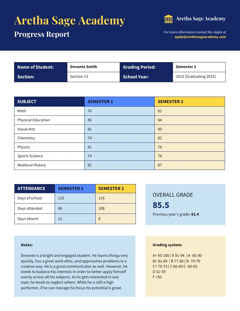 Student Progress Report Template Venngage