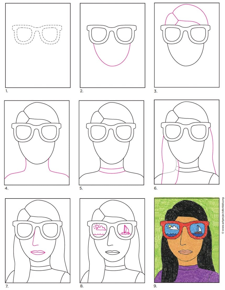 Sunglasses Self Portrait Art Project Easy Lesson For Kids