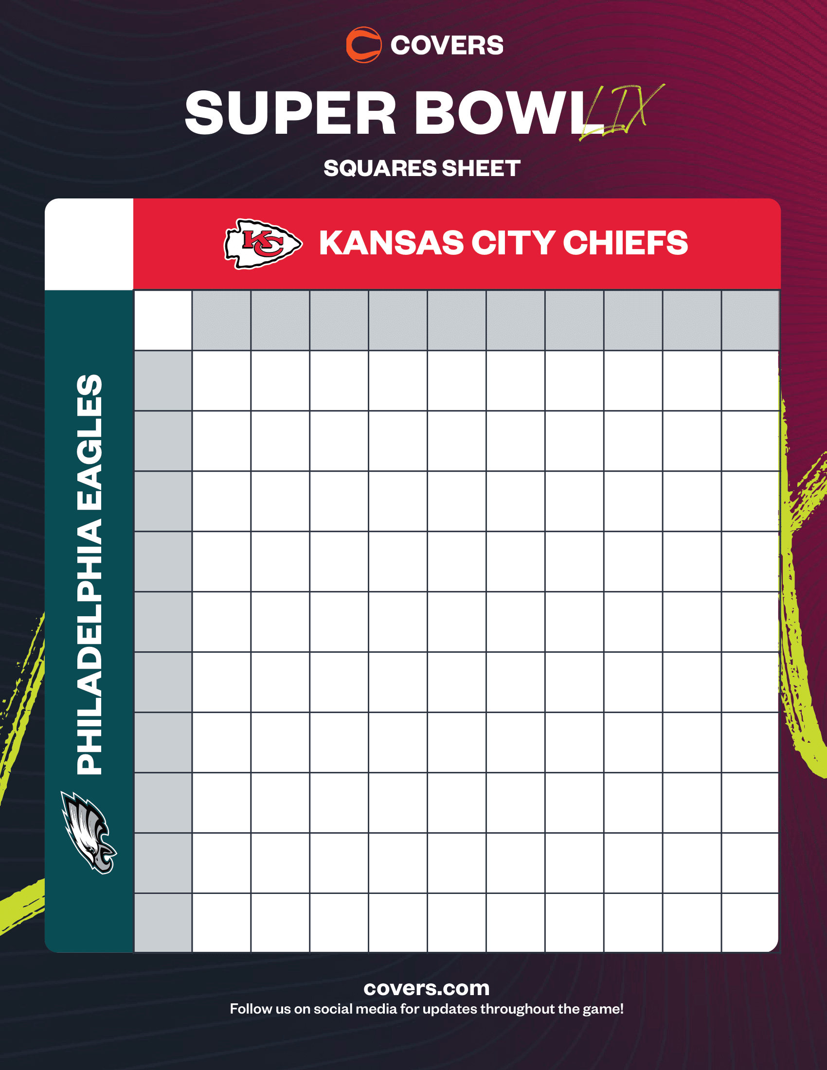 Super Bowl Squares 2025 Free Printable Template Rules And How To 
