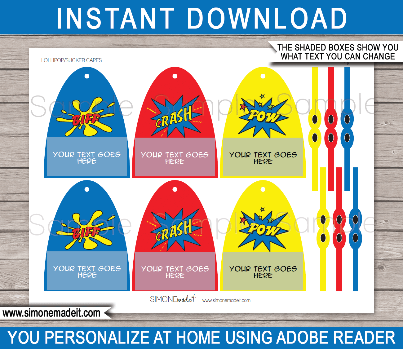 Superhero Lollipop Capes Masks Template Printable Birthday Party Favors